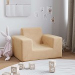 vidaXL Canapea pentru copii, crem, pluș moale vidaXL Canapea pentru copii, crem, pluș moale