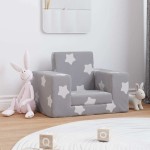 vidaXL Canapea extensibilă de copii, gri deschis cu stele, pluș moale vidaXL Canapea extensibilă de copii, gri deschis cu stele, pluș moale