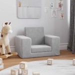 vidaXL Canapea extensibilă pentru copii, gri deschis, pluș moale vidaXL Canapea extensibilă pentru copii, gri deschis, pluș moale