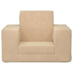 vidaXL Canapea extensibilă pentru copii, crem, pluș moale