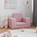 vidaXL Canapea extensibilă pentru copii, roz, pluș moale vidaXL Canapea extensibilă pentru copii, roz, pluș moale
