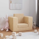vidaXL Canapea extensibilă pentru copii, crem, pluș moale vidaXL Canapea extensibilă pentru copii, crem, pluș moale