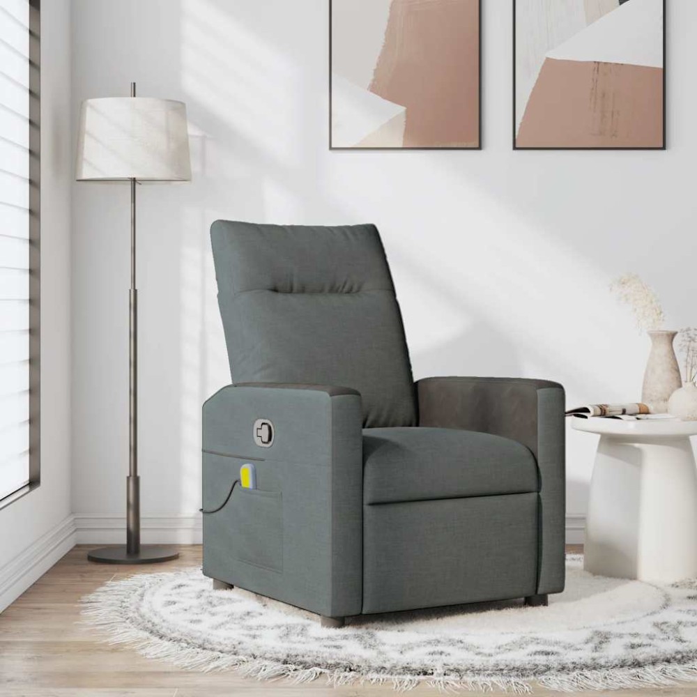 vidaXL Fotoliu de masaj rabatabil, gri închis, material textil