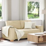 vidaXL Canapea cu 2 locuri, crem, 140 cm, material textil vidaXL Canapea cu 2 locuri, crem, 140 cm, material textil