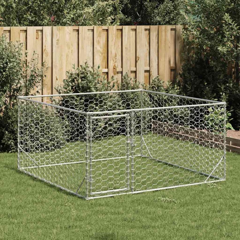 vidaXL Canisa de exterior pentru caini cu usa 2x2x1 m otel galvanizat