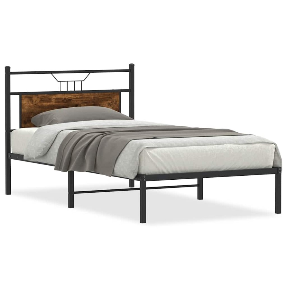 vidaXL Cadru de pat fără saltea Stejar afumat 107x203cm Lemn prelucrat