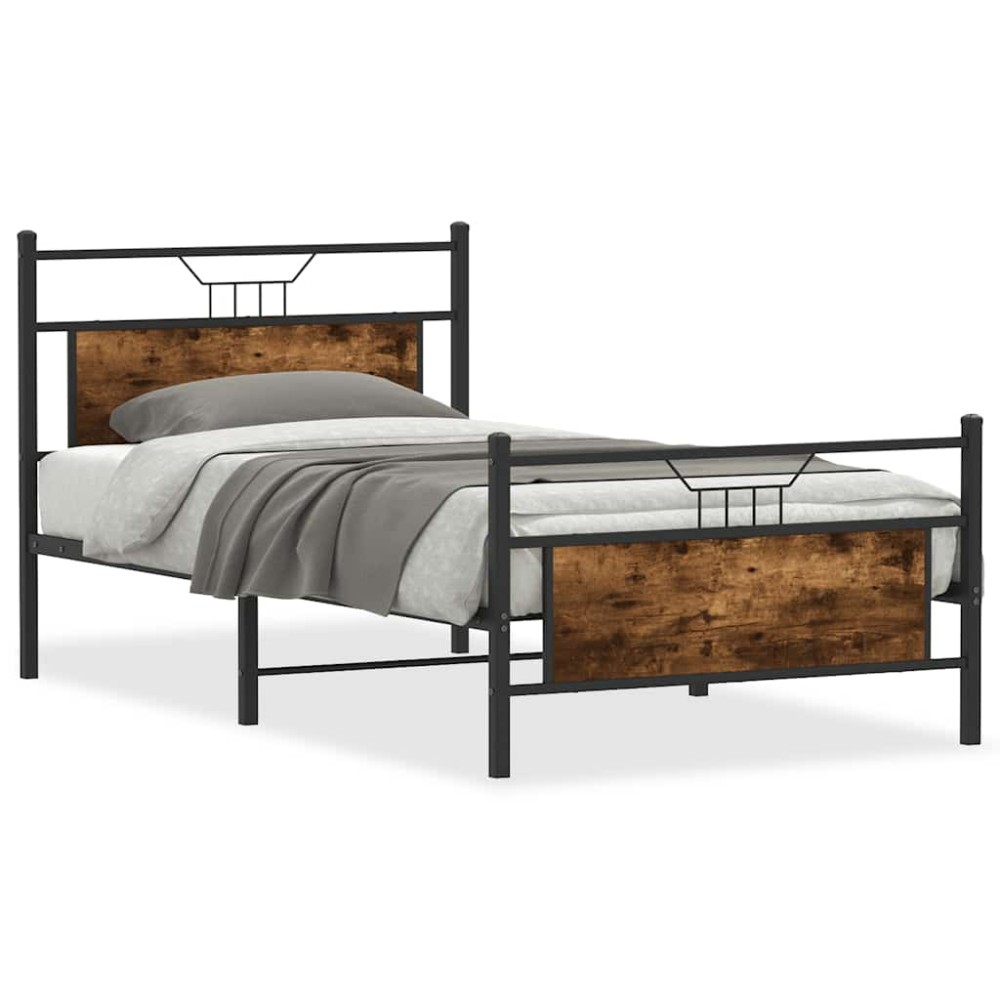 vidaXL Cadru de pat fără saltea Stejar afumat 107x203cm Lemn prelucrat