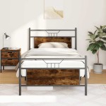 vidaXL Cadru de pat fără saltea Stejar afumat 107x203cm Lemn prelucrat vidaXL Cadru de pat fără saltea Stejar afumat 107x203cm Lemn prelucrat