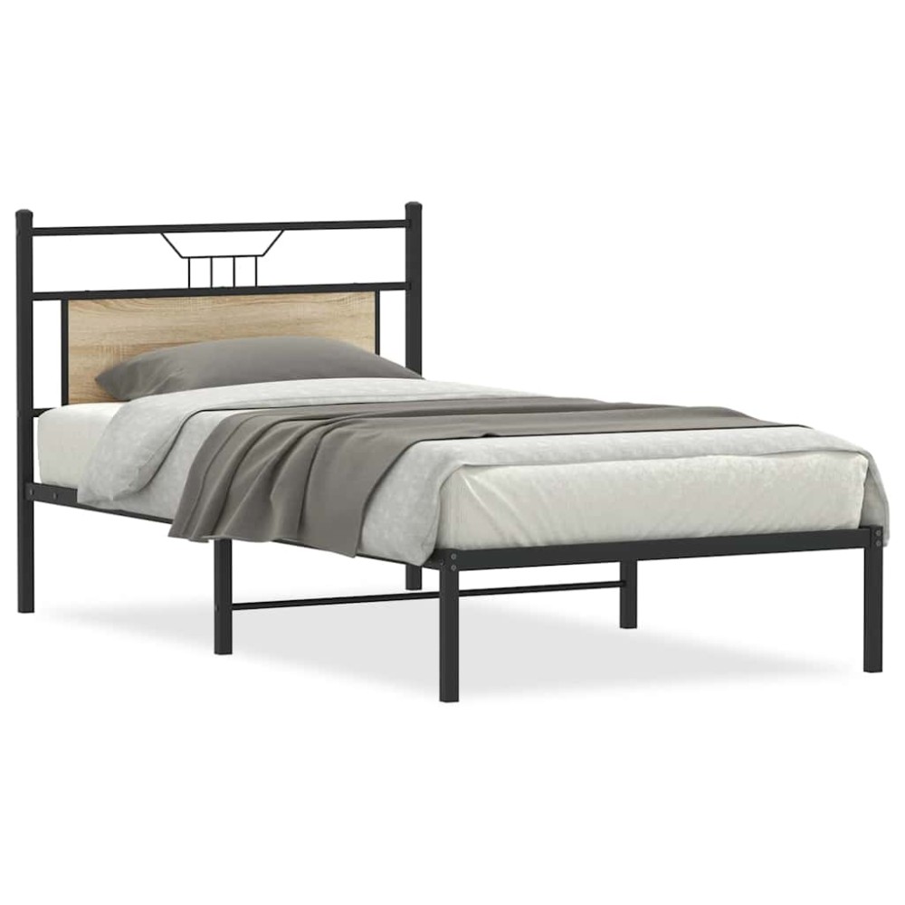 vidaXL Cadru de pat fără saltea Stejar Sonoma 107x203cm Lemn prelucrat