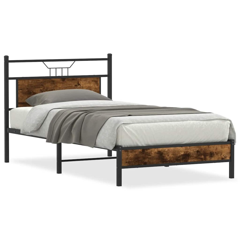 vidaXL Cadru de pat fără saltea Stejar afumat 107x203cm Lemn prelucrat
