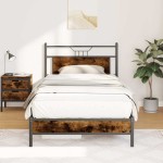 vidaXL Cadru de pat fără saltea Stejar afumat 107x203cm Lemn prelucrat vidaXL Cadru de pat fără saltea Stejar afumat 107x203cm Lemn prelucrat