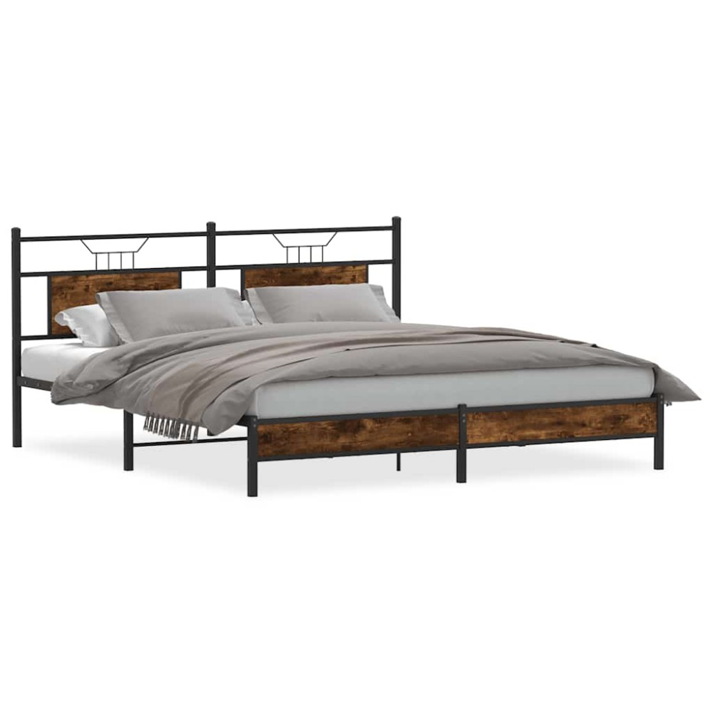 vidaXL Cadru de pat fără saltea Stejar afumat 183x213cm Lemn prelucrat