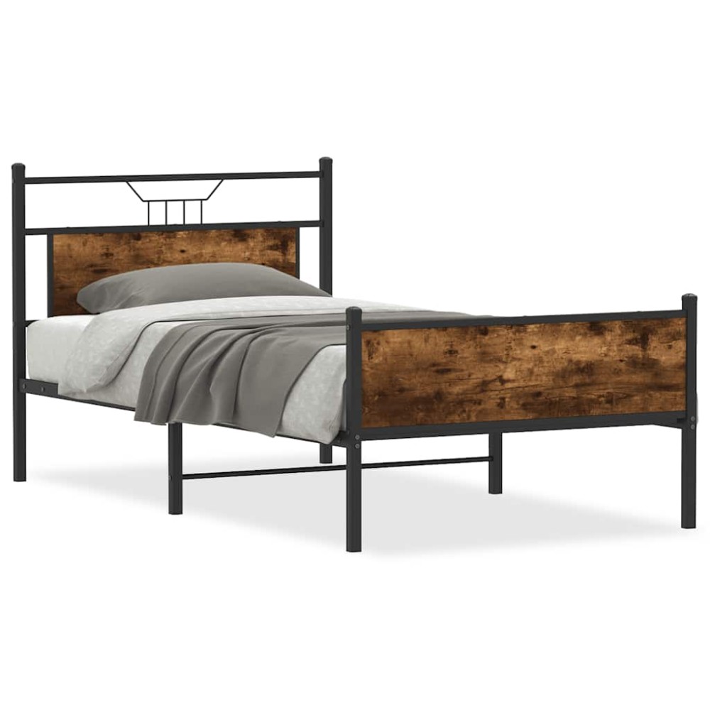 vidaXL Cadru de pat fără saltea Stejar afumat 107x203cm Lemn prelucrat