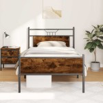 vidaXL Cadru de pat fără saltea Stejar afumat 107x203cm Lemn prelucrat vidaXL Cadru de pat fără saltea Stejar afumat 107x203cm Lemn prelucrat