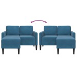vidaXL Canapea cu 2 locuri cu șezlong în formă de L, catifea albastră