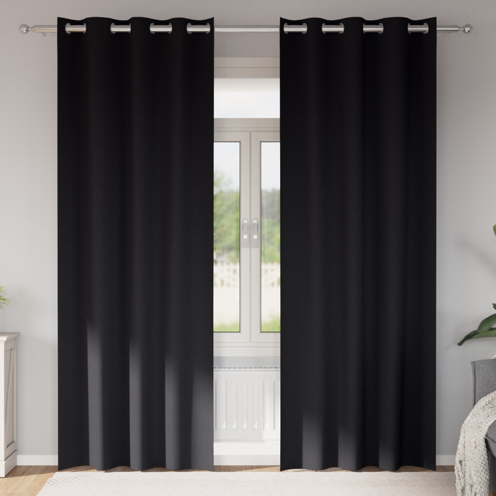 vidaXL Perdele cu perdele 2 pcs Negru 260 x 140 cm Poliester