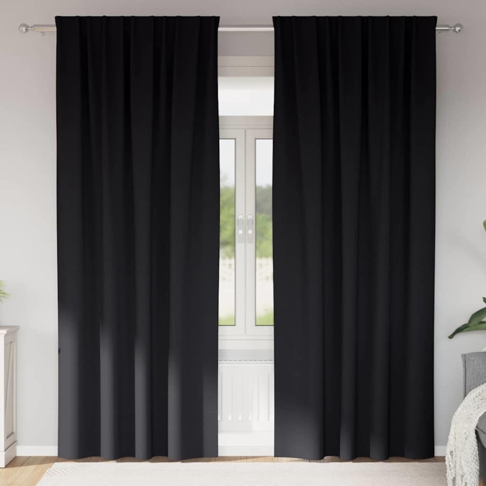 vidaXL Perdele cu perdele 2 pcs Negru 260 x 140 cm Poliester