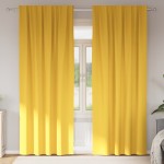 vidaXL Perdele cu perdele 2 pcs galben muștar 260 x 140 cm Poliester vidaXL Perdele cu perdele 2 pcs galben muștar 260 x 140 cm Poliester