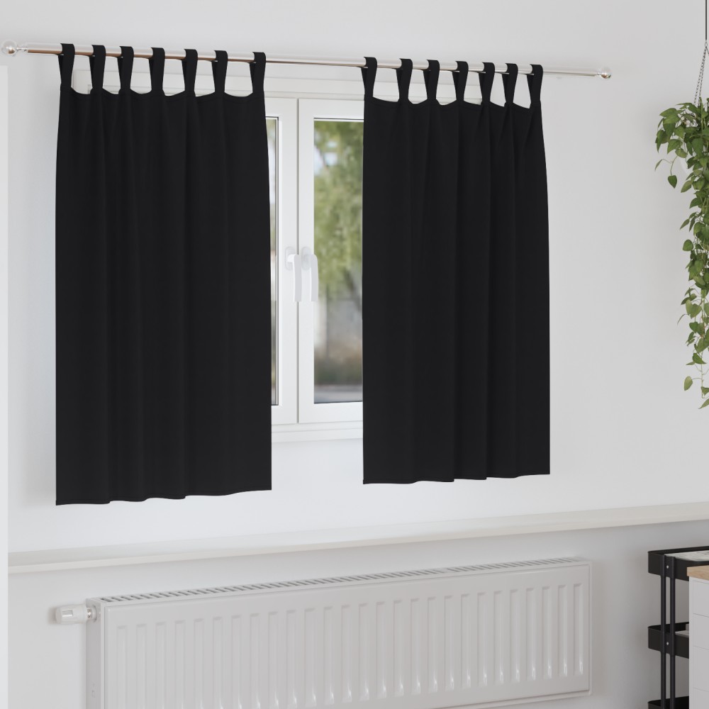 vidaXL Perdele opace cu perdele 2 pcs Negru 140 x 140 cm Poliester