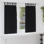 vidaXL Perdele cu perdele 2 pcs Negru Poliester vidaXL Perdele cu perdele 2 pcs Negru Poliester
