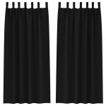 vidaXL Perdele cu perdele 2 pcs Negru 245 x 140 cm Poliester vidaXL Perdele cu perdele 2 pcs Negru 245 x 140 cm Poliester