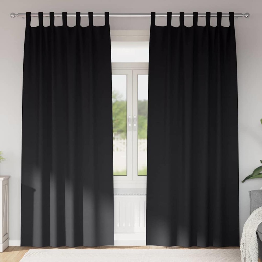 vidaXL Perdele cu perdele 2 pcs Negru 260 x 140 cm Poliester