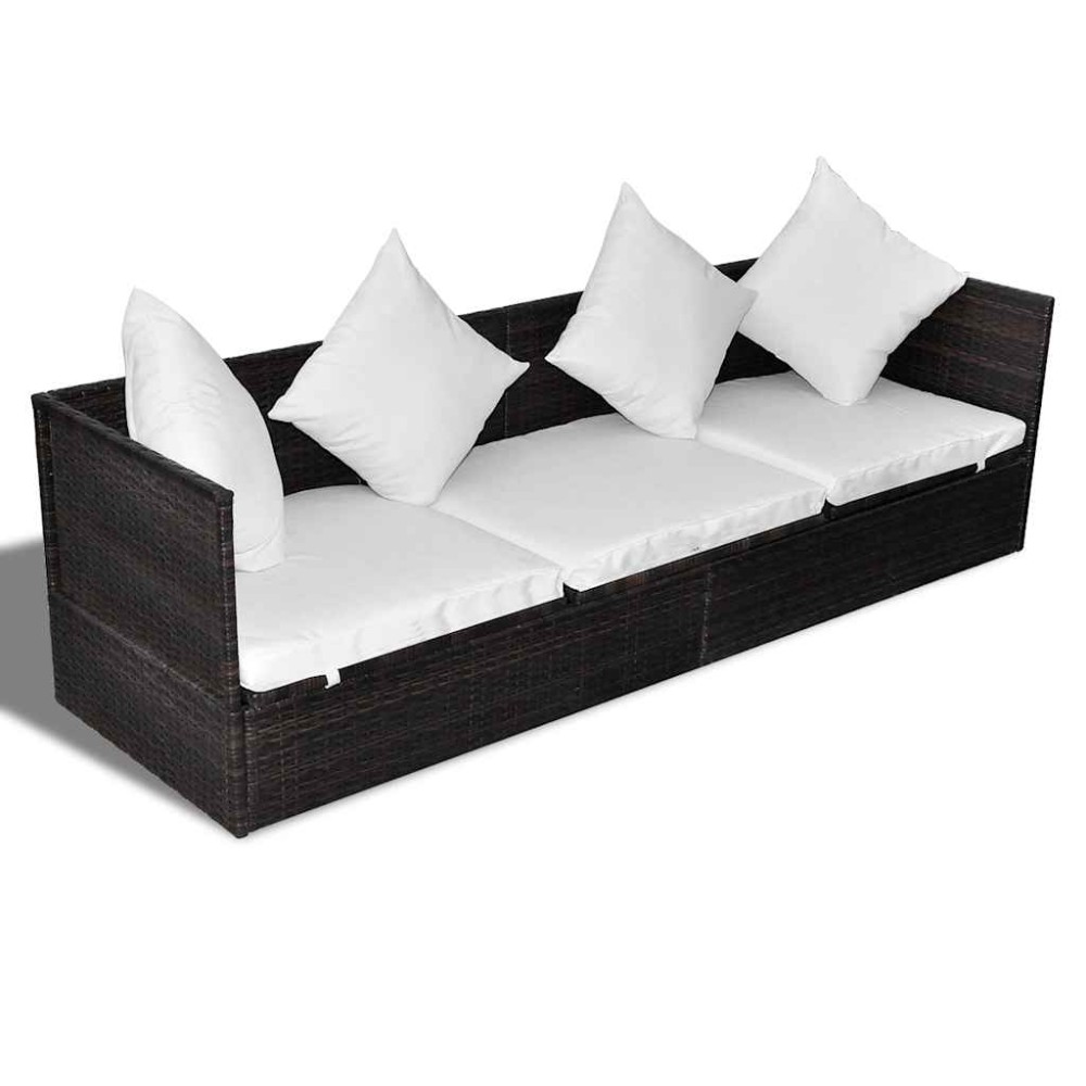 vidaXL Șezlong cu pernă Ajustabil Maro 200 x 60 x 58 cm Rattan poli