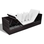 vidaXL Șezlong cu pernă Ajustabil Maro 200 x 60 x 58 cm Rattan poli