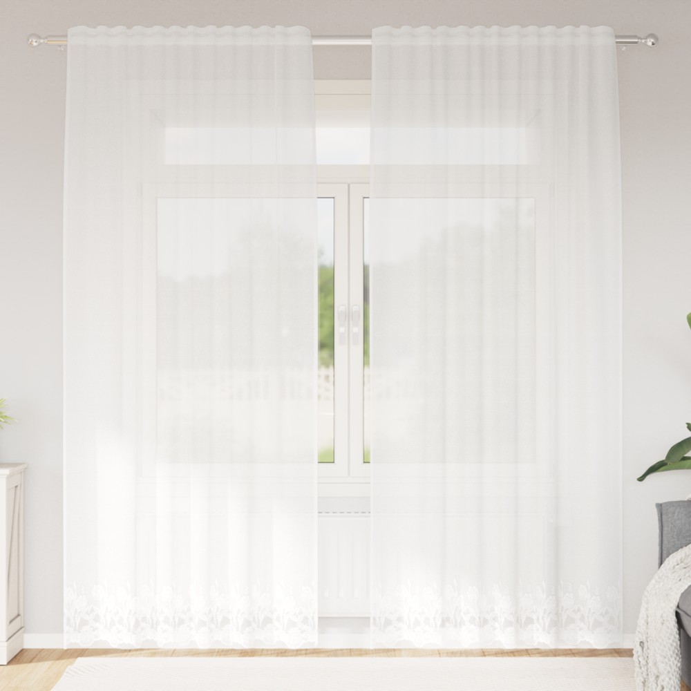 vidaXL Cortină din Dantelă cu perdele Alb 150 x 220 cm Poliester