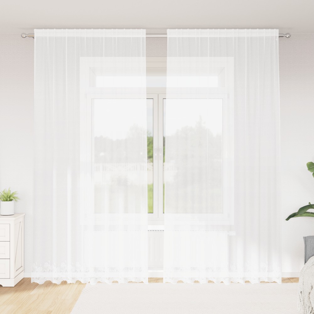 vidaXL Cortină din Dantelă cu perdele Floral Alb 200 x 260 cm Poliester