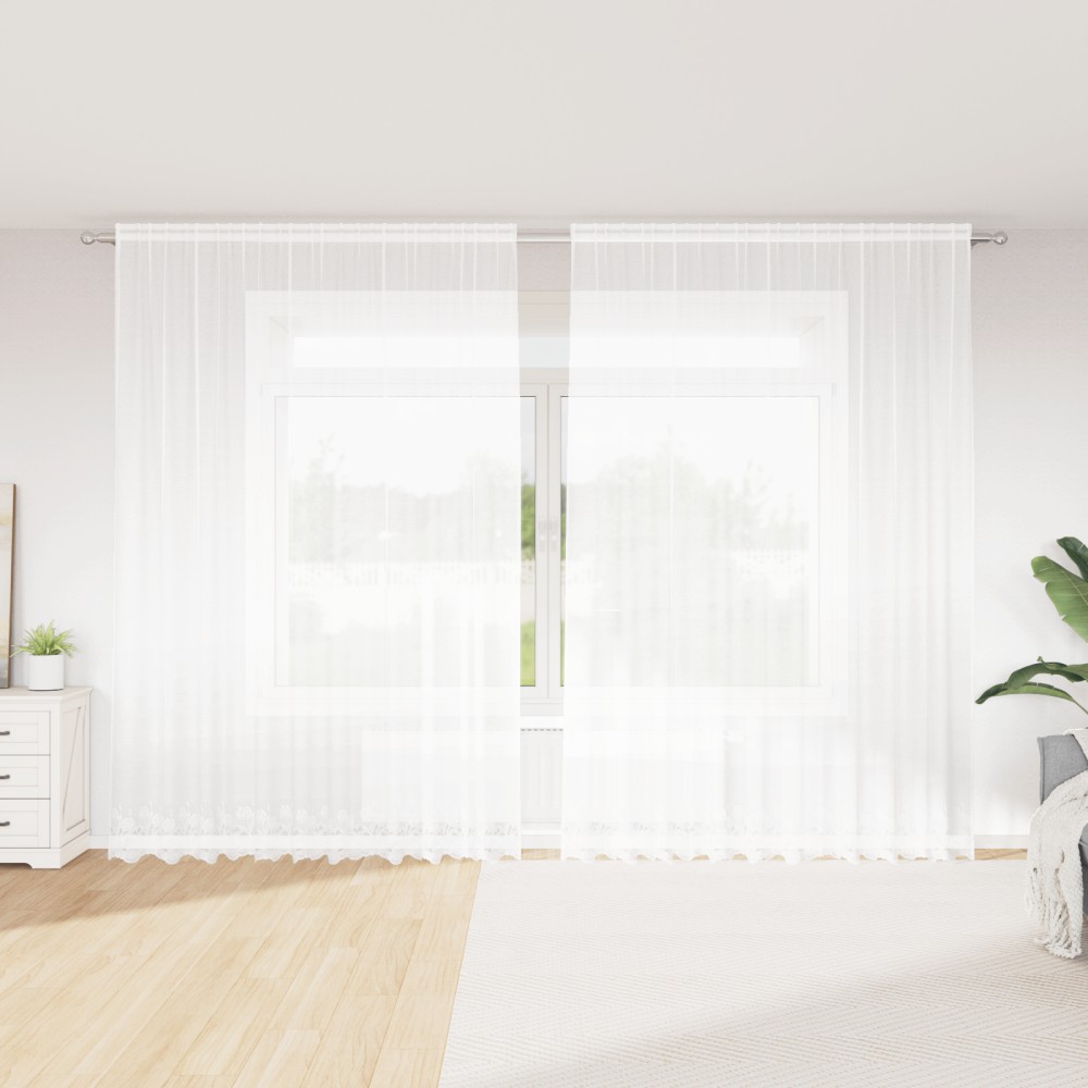 vidaXL Cortină din Dantelă cu perdele Floral Alb 300 x 260 cm Poliester
