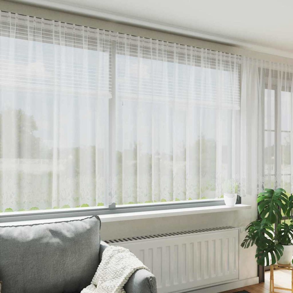 vidaXL Perdele cu perdele Floral Alb 600 x 140 cm Poliester