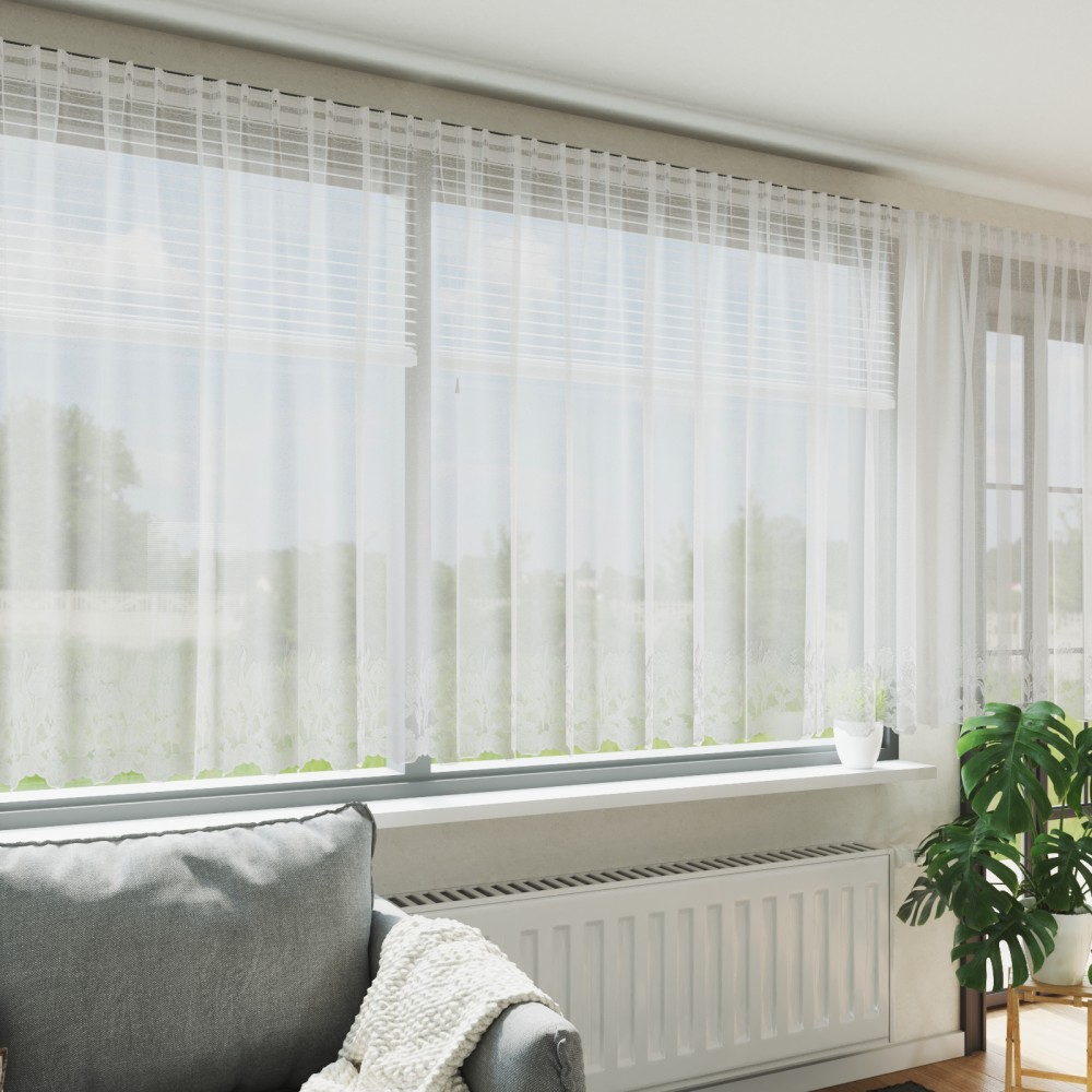vidaXL Cortină din Dantelă cu perdele Alb 750 x 140 cm Poliester