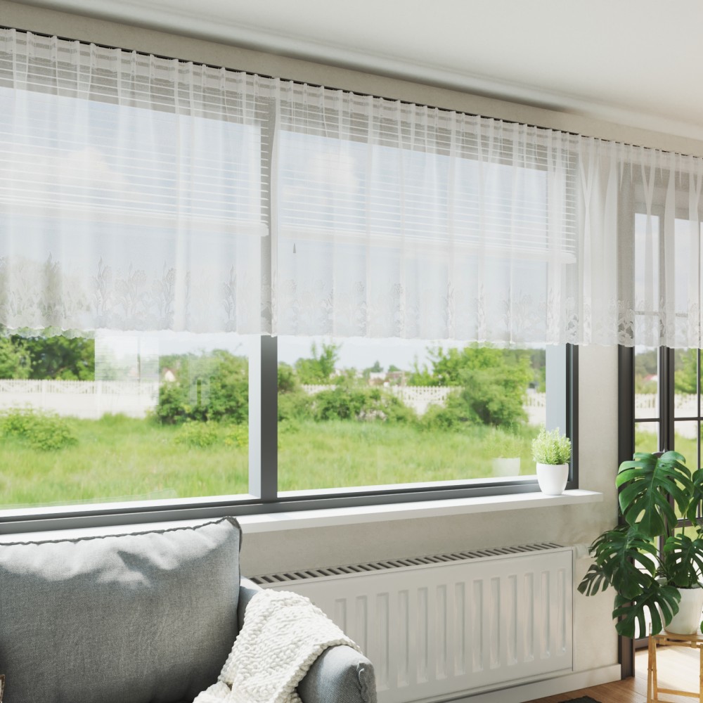 vidaXL Cortină din Dantelă cu perdele Floral Alb 900 x 80 cm Poliester
