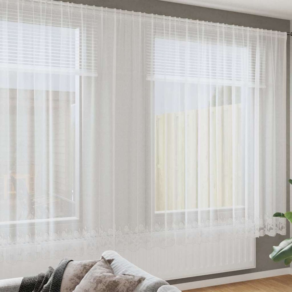 vidaXL Perdele cu perdele Floral Alb 1200 x 240 cm Poliester