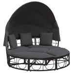 vidaXL Pat șezlong pentru exterior cu baldachin, negru, poliratan vidaXL Pat șezlong pentru exterior cu baldachin, negru, poliratan