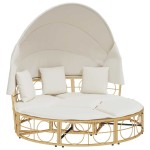 vidaXL Pat Lounge în aer liber cu baldachin și perne Poly Rattan vidaXL Pat Lounge în aer liber cu baldachin și perne Poly Rattan