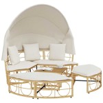 vidaXL Pat Lounge în aer liber cu baldachin și perne Poly Rattan vidaXL Pat Lounge în aer liber cu baldachin și perne Poly Rattan