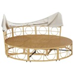 vidaXL Pat Lounge în aer liber cu baldachin și perne Poly Rattan vidaXL Pat Lounge în aer liber cu baldachin și perne Poly Rattan