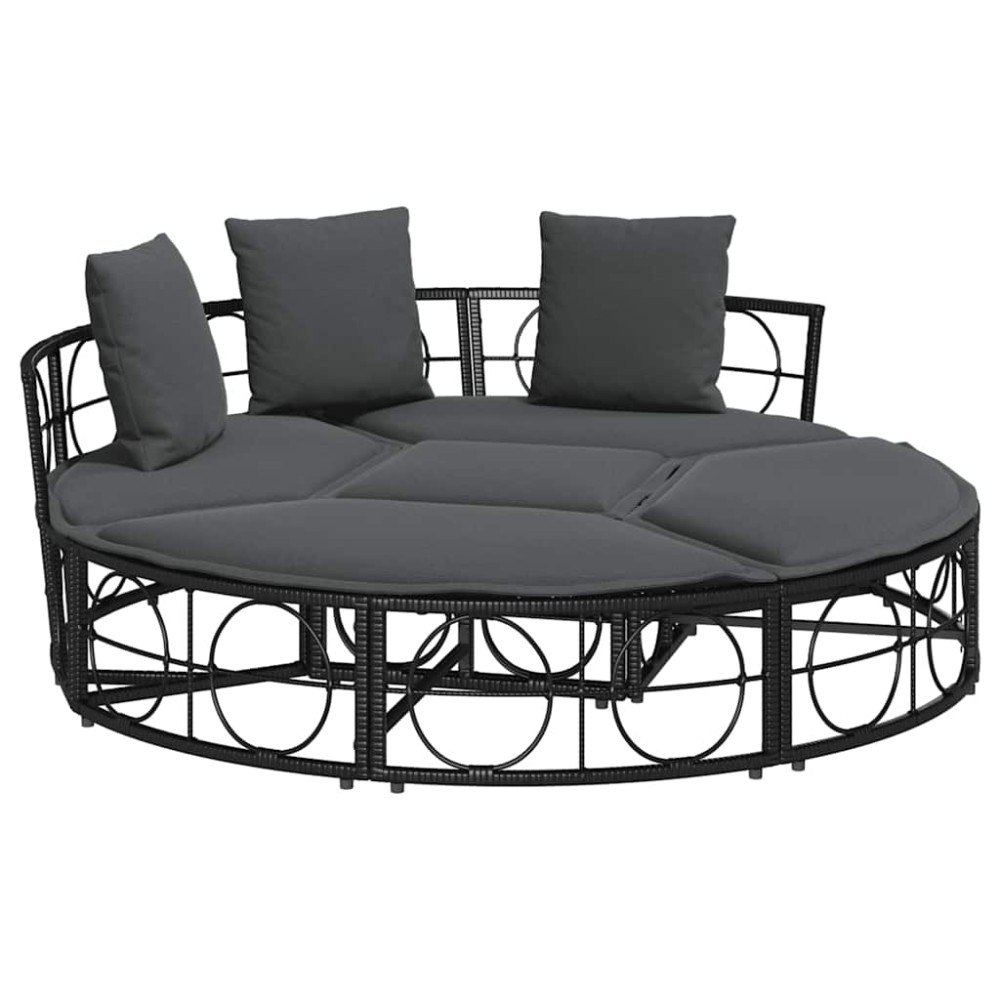 vidaXL Pat de lounge pentru exterior fără baldachin Poly Rattan negru