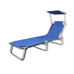 vidaXL Șezlong de plajă pliabil cu baldachin albastru metal & țesătură vidaXL Șezlong de plajă pliabil cu baldachin albastru metal & țesătură