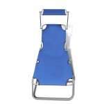 vidaXL Șezlong de plajă pliabil cu baldachin albastru metal & țesătură vidaXL Șezlong de plajă pliabil cu baldachin albastru metal & țesătură