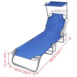 vidaXL Șezlong de plajă pliabil cu baldachin albastru metal & țesătură vidaXL Șezlong de plajă pliabil cu baldachin albastru metal & țesătură