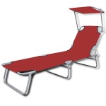 vidaXL Șezlong de plajă pliabil cu baldachin roșu oțel & țesătură vidaXL Șezlong de plajă pliabil cu baldachin roșu oțel & țesătură