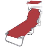 vidaXL Șezlong de plajă pliabil cu baldachin roșu oțel & țesătură vidaXL Șezlong de plajă pliabil cu baldachin roșu oțel & țesătură