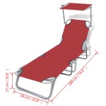 vidaXL Șezlong de plajă pliabil cu baldachin roșu oțel & țesătură vidaXL Șezlong de plajă pliabil cu baldachin roșu oțel & țesătură