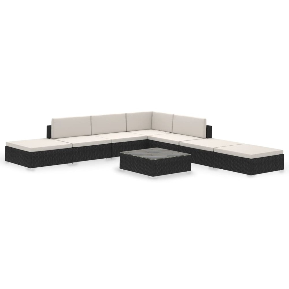 vidaXL Set mobilier de grădină cu perne, 8 piese, negru, poliratan