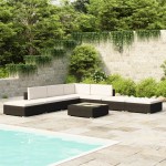 vidaXL Set mobilier de grădină cu perne, 8 piese, negru, poliratan vidaXL Set mobilier de grădină cu perne, 8 piese, negru, poliratan