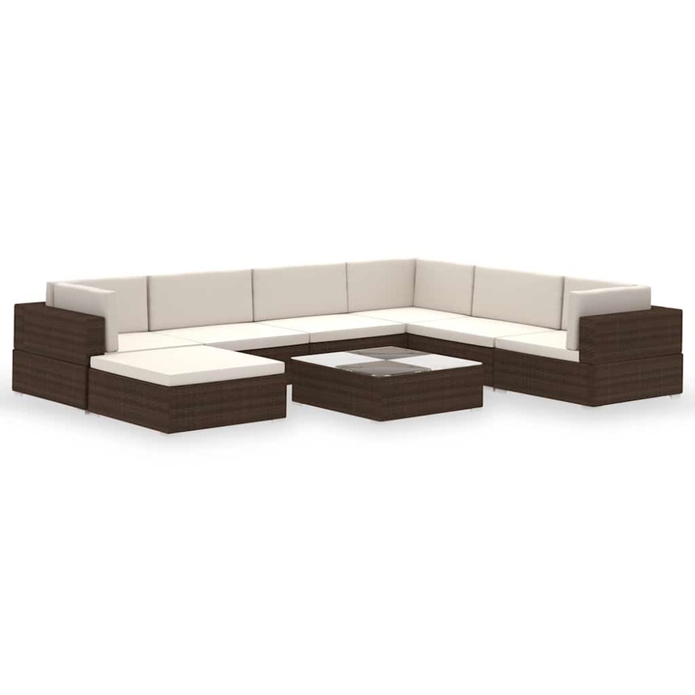 vidaXL Set mobilier de grădină cu perne, 8 piese, maro, poliratan