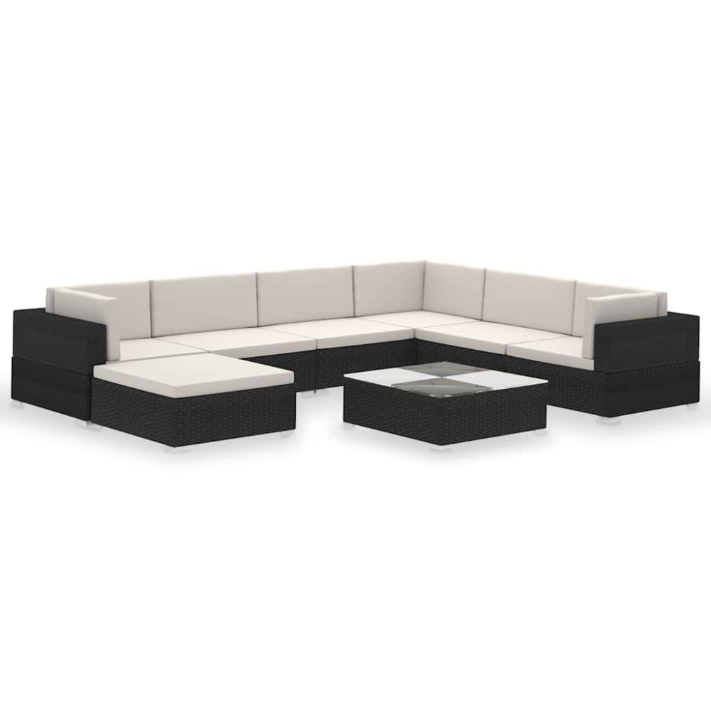 vidaXL Set mobilier de grădină cu perne, 8 piese, negru, poliratan